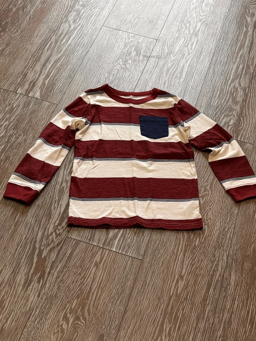 Carter's Long-Sleeve Striped Tee in Cream, Burgundy & Navy Pocket